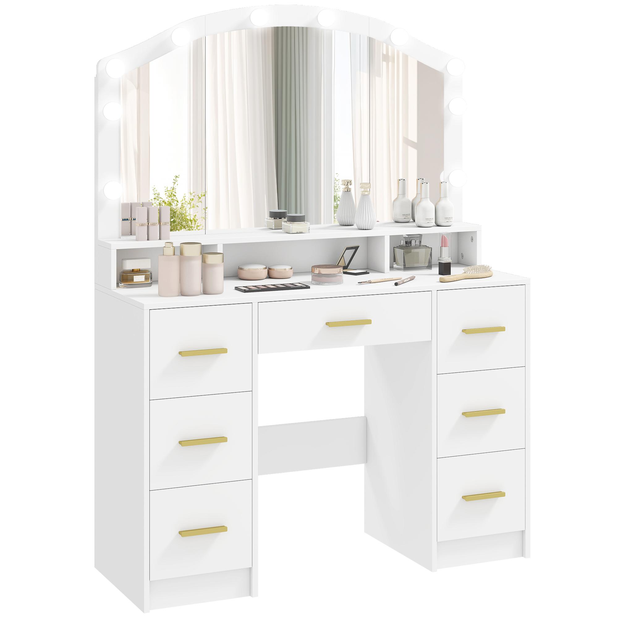 Dressing table with mirror. Adjustable LED