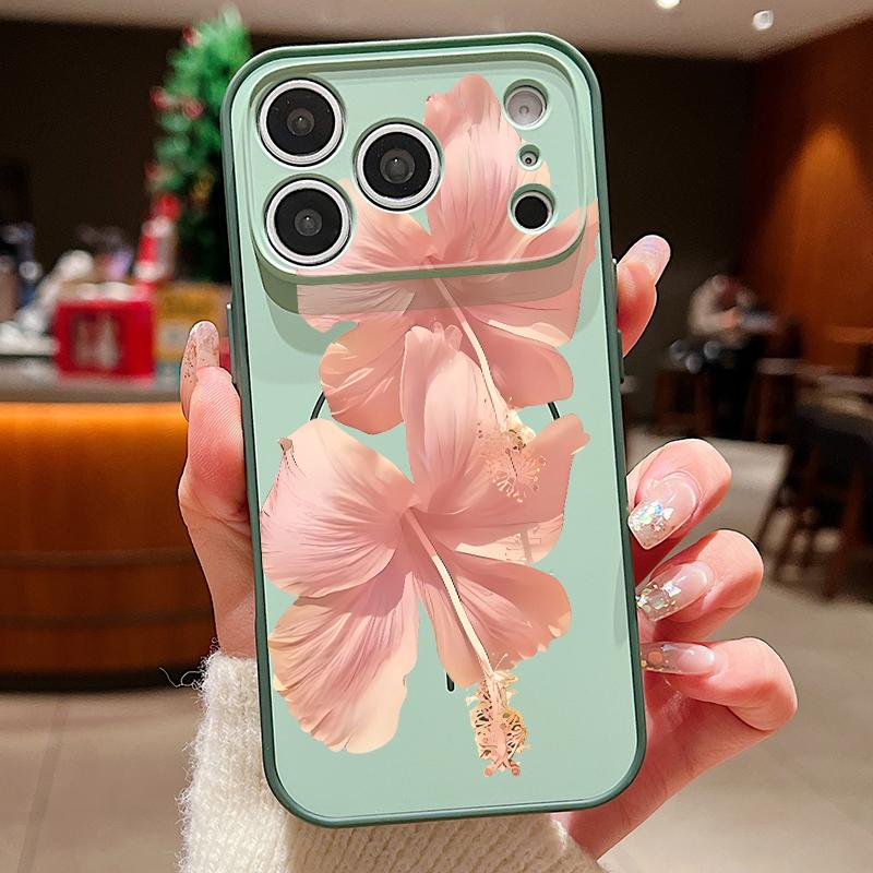 Pink Hibiscus Flower Pattern For iPhone 17 Pro Max Funda iPhone 16 15 14 13 Pro Max Skin Feeling Magnetic For Magsafe Shockproof Bumper Cover