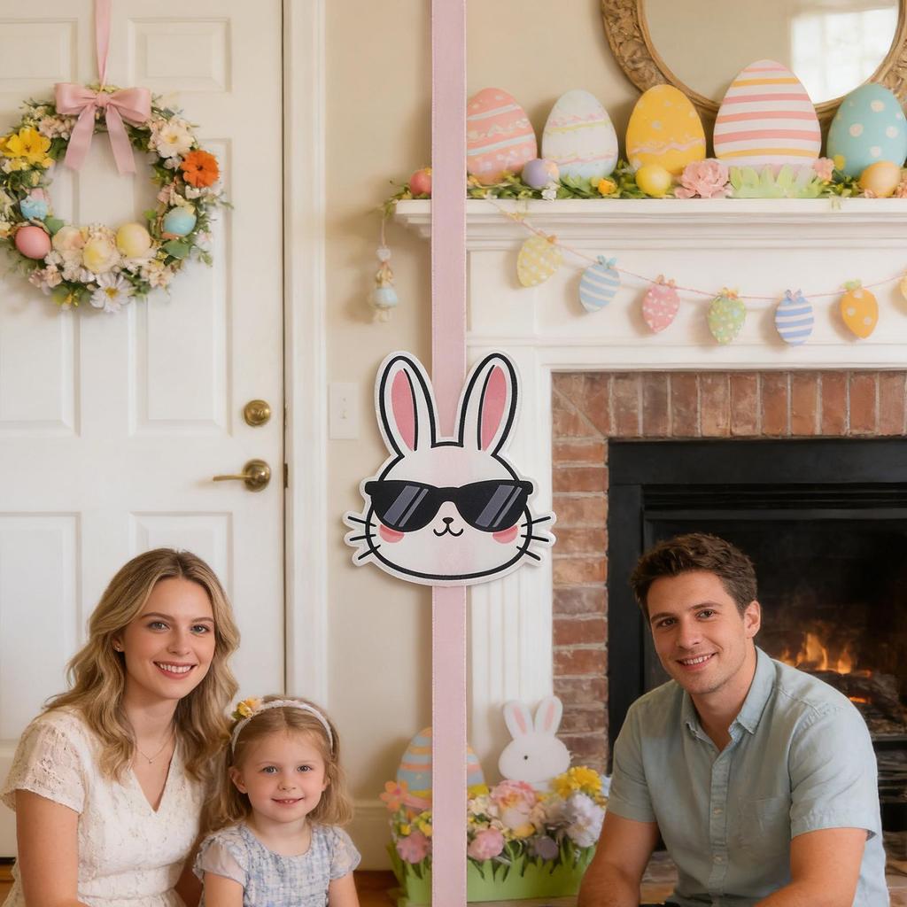 Door Bow Cute Bunny Head Spring Decoration Front Door Ribbon Bow Decoration For Home Party Kitchen Fireplace Dorm Cabinet School