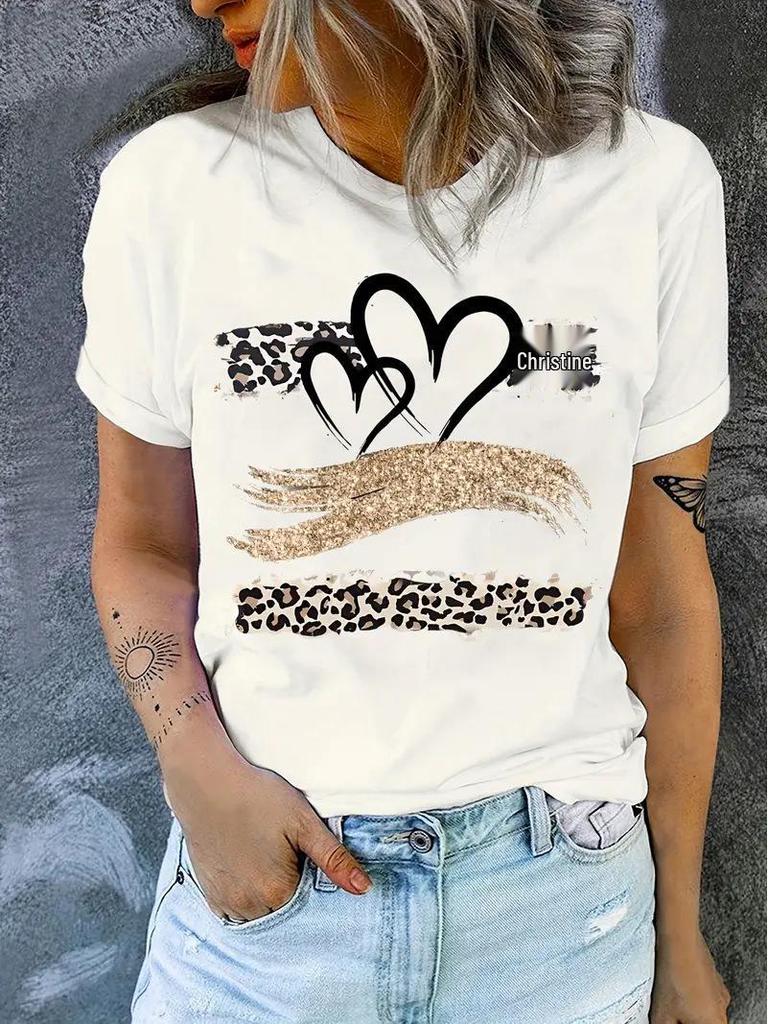 TEMU Valentine's Heart Women's Short Sleeve Crew Neck Top