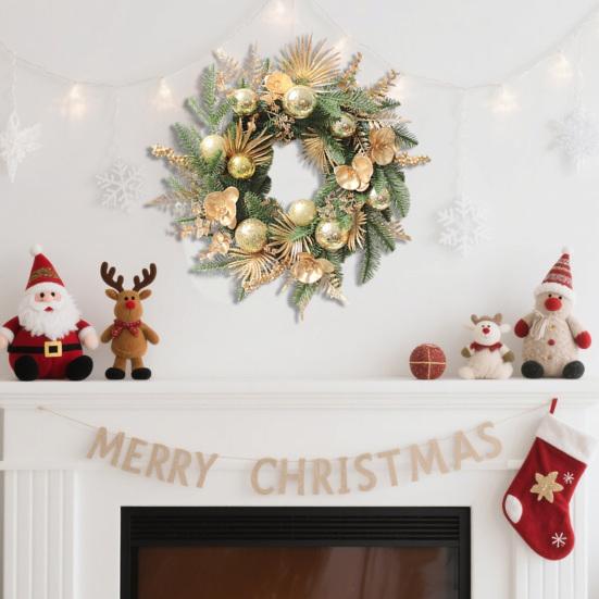 20" Christmas Wreath for Front Door Artificial Wreath with Ball Ornaments Golden Flowers Leaves