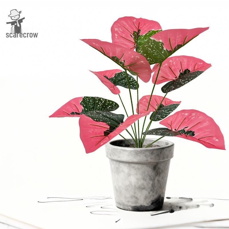 Artificial Caladium Bicolor Plant with Green Leaves for Indoor Decor and Landscaping