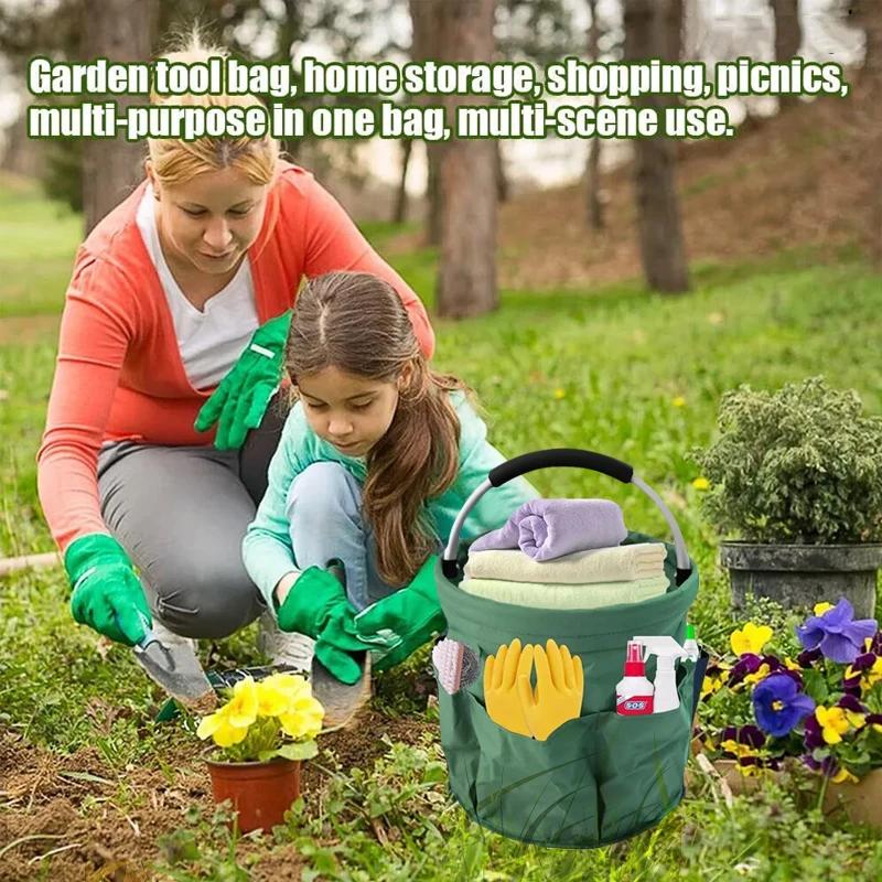 Large Storage Organiser Bag Folding Basket Picnic Tote Outdoor Cleaning Caddy with Handle Tool Bag Cleaning Supplies