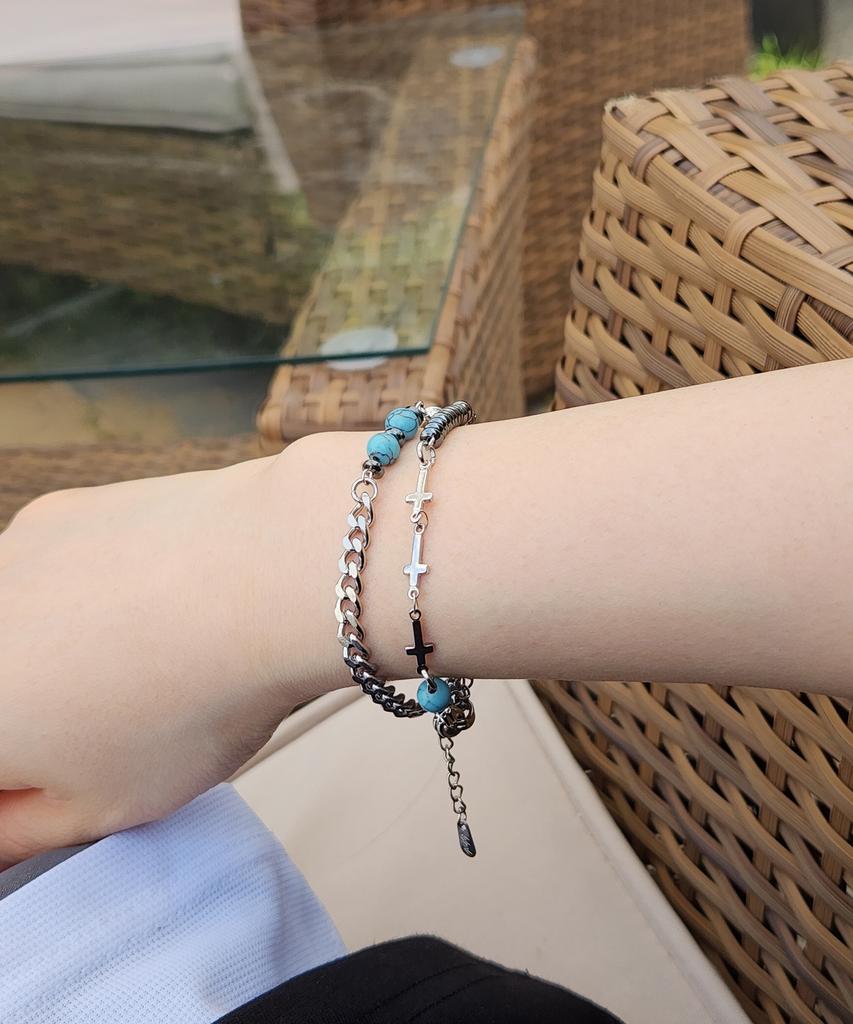 Acha Surgical Steel Chain & Beads Mix Bracelet _ Blue