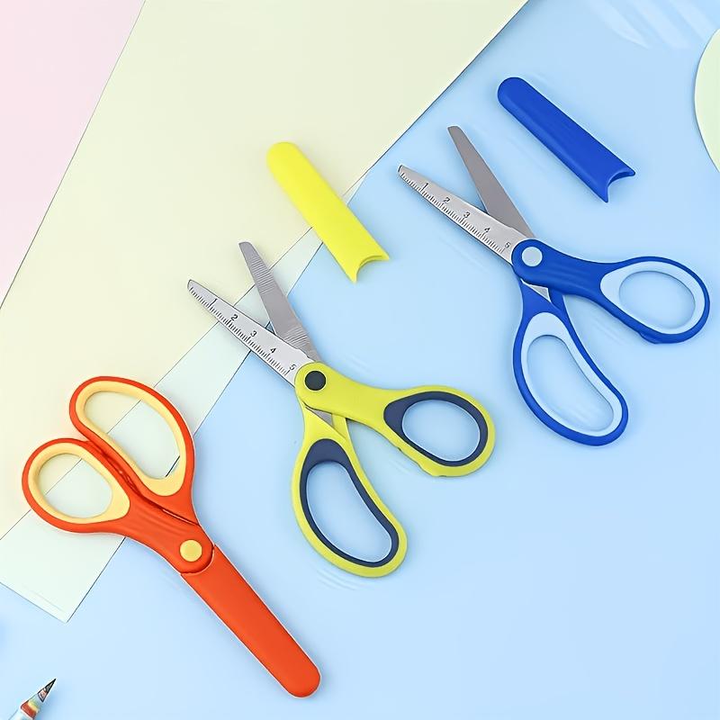 1Pc Student Blunt‑Tip Safety Scissors, Soft‑Grip Craft Scissors with Protective Cover & Ruler for School Use
