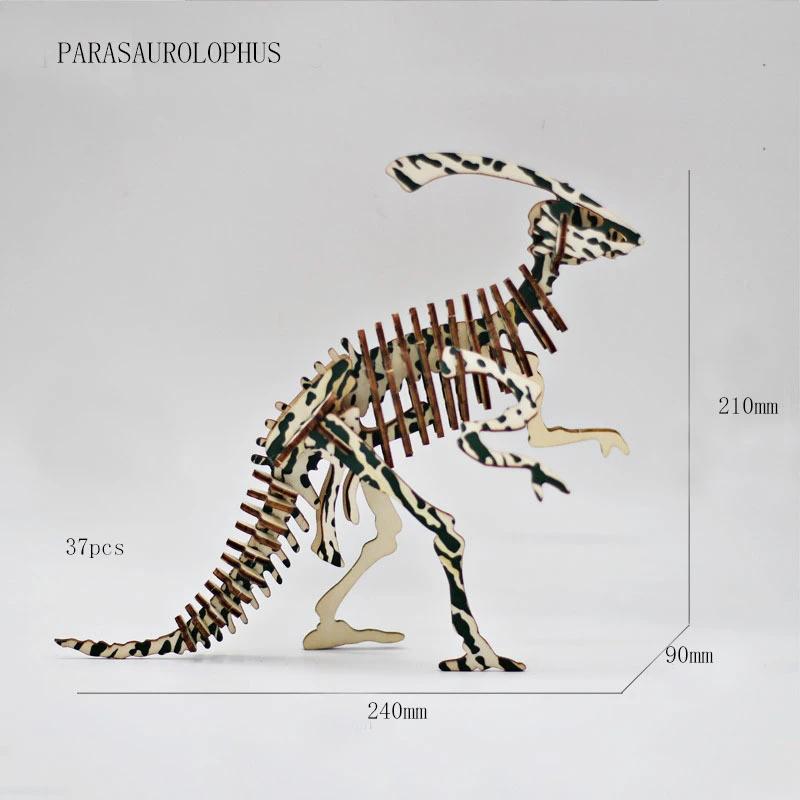 Multisize 3D Wooden Dinosaur Puzzles Children Animal DIY Model Handmade Intellectual Toy Board High Quality Christmas Gift