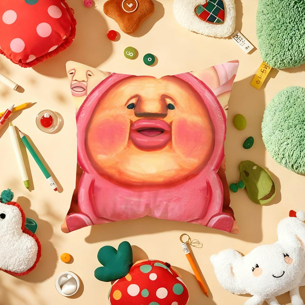 K-Kobito Z-Zukan Peach Cute Funny Cushion Cover Plush Fabric Soft Double-Sided Printed Sofa Warm Winter Home Gift Pillow Cover