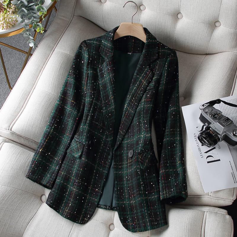 Women's Spring & Autumn Cross-Grid Blazer: Korean Business Casual British Style