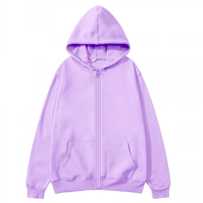 Womens Zip-Up Hooded Sweatshirt Solid Color Loose Fit Casual Sport Top