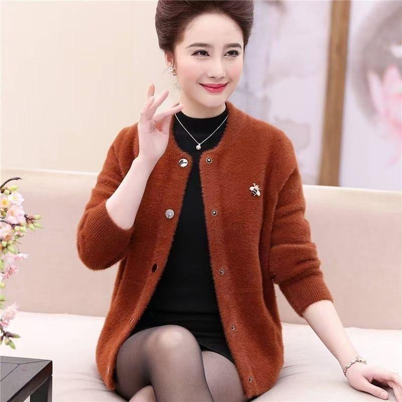 Long Sleeve Women's Cardigan Fashion Soft Imitation Mink Knitted Cardigan Woman Loose Button Up Warm Outwear