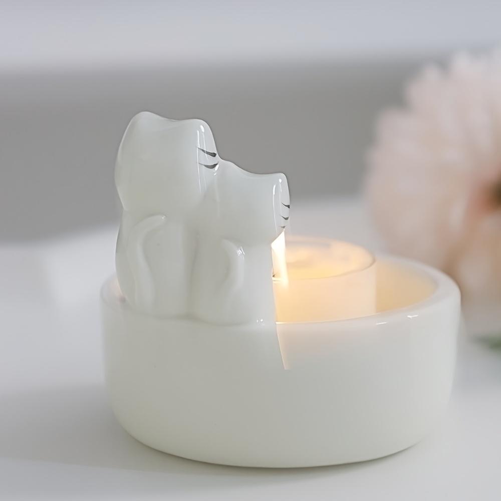 Cat Ceramic Candle Holder Cute Animal Shaped Home Decor for Bedroom Living Room Gift Valentine'S Day Home Decor