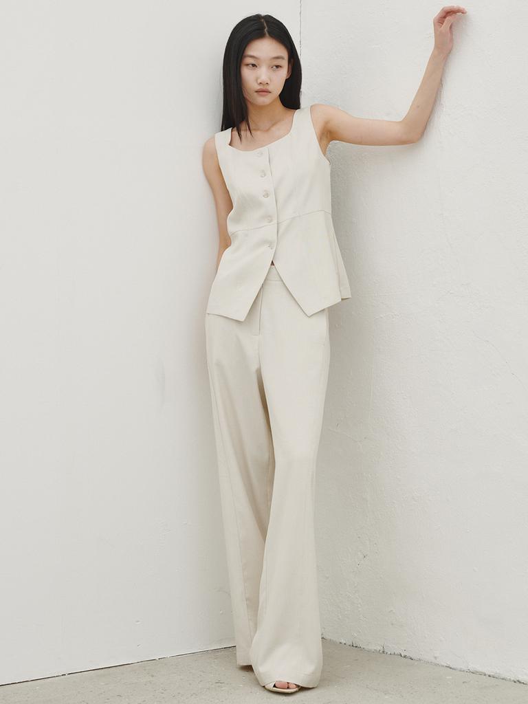 NOUVE Linen Vest Blouse Set-Up - Ivory