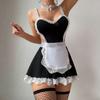 Maid Cosplay  Sexy Lingerie Sets Woman Clothes Cute Mini Dress Panty 2Pc Set With Choker&Stockings Seductive Erotic Costumes