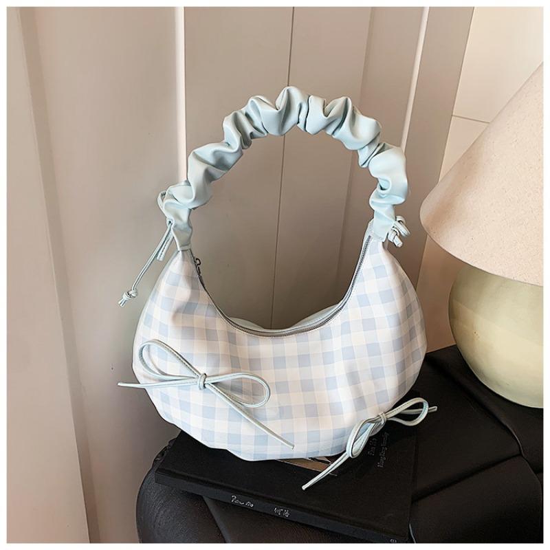 

Клетчатая сумка женская большой вместимости новая летняя универсальная нишевая плиссированная на плечо мессенджер сумка-пельмень синий