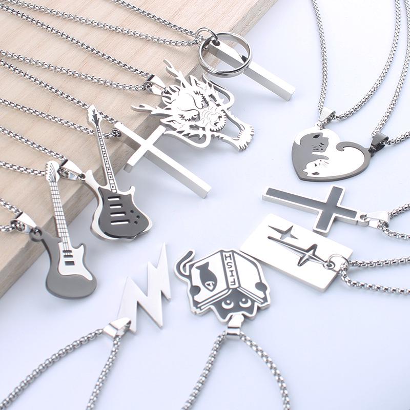 Colier Unisex cu Pandantiv Cruce Stil Hip-Hop - Accesoriu Bijuterie din Oțel Inoxidabil