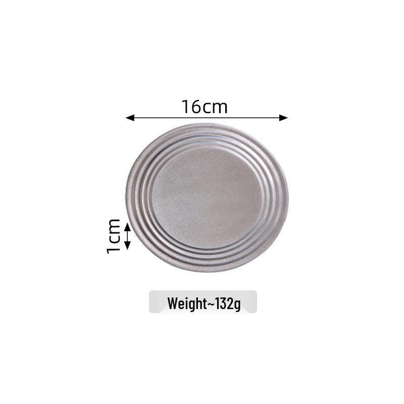 

Retro Stainless Steel Shallow Plate for BBQ & Restaurant Meat Display, Aged Style with Custom Patterns, Available in Multiple Specifications.