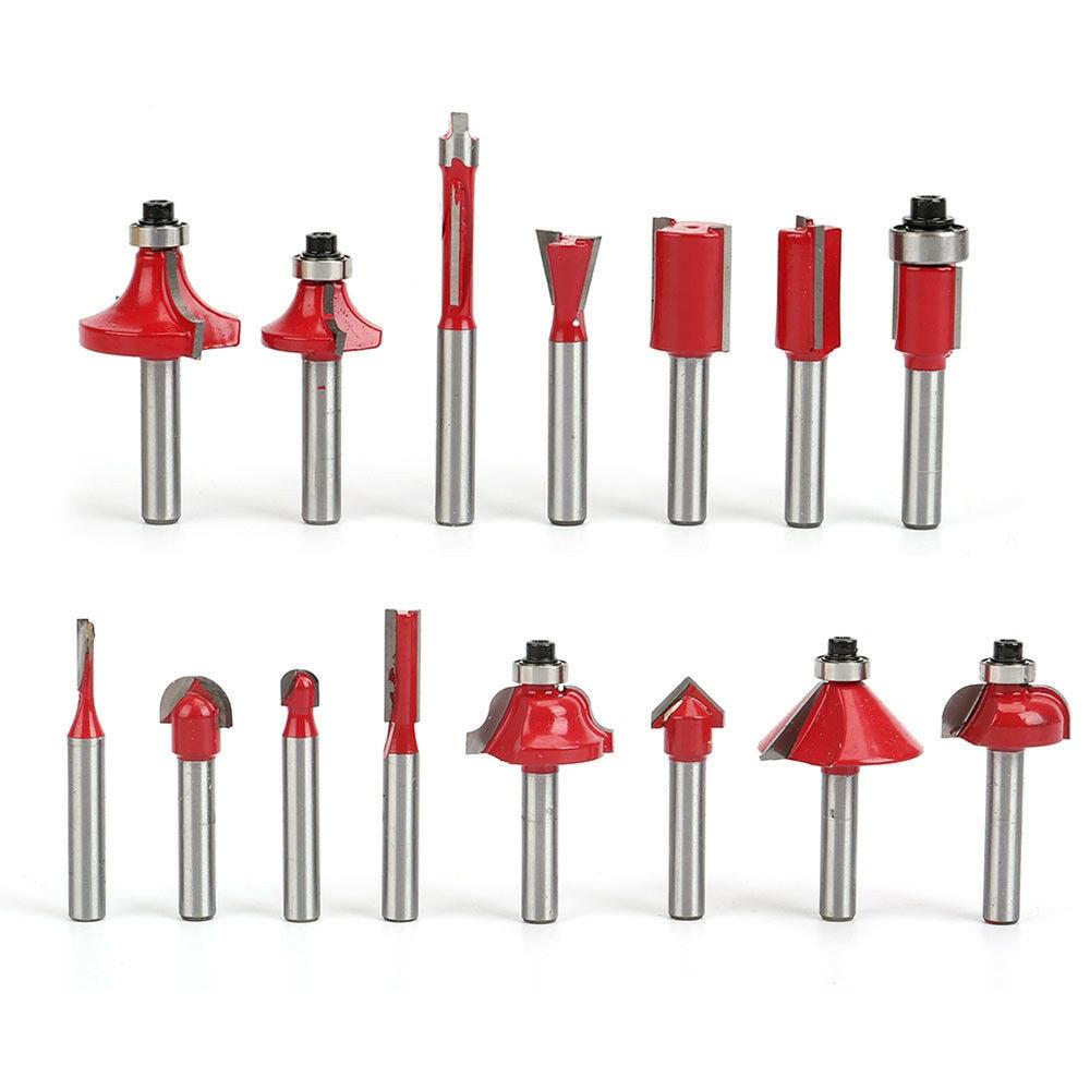 1/4 15pcs Shank Router Bit Set Trimming Bit Straight Milling Cutter Wood Bits Tungsten Carbide Cutting Woodworking