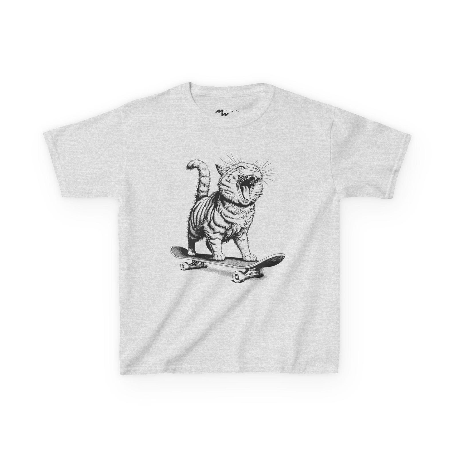 Playful Skateboarding Cat Kids Tee XL
