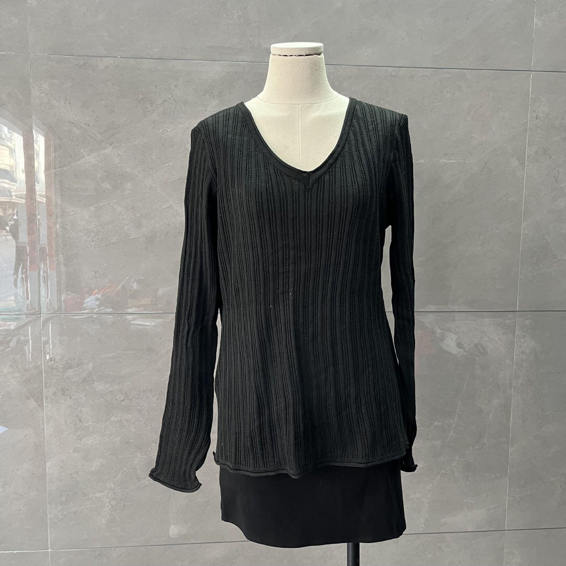 

Топ с V-образным вырезом, в рубчик, с разрезом - Свитер с длинным рукавом на весну/осень XL, Approx. 125 lbs