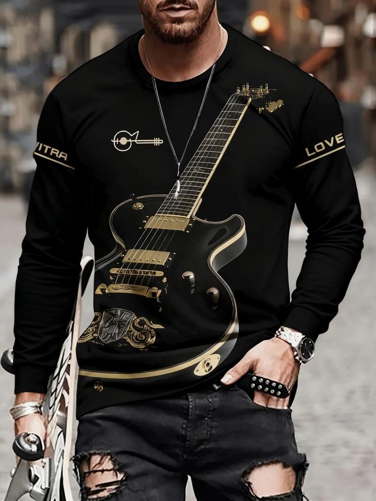T-shirt Strumenti Musicali da Uomo Chitarra Pianoforte Stampa 3D Manica Lunga Tee Harajuku Y2k Tee Streetwear Top Oversize Abbigliamento Uomo
