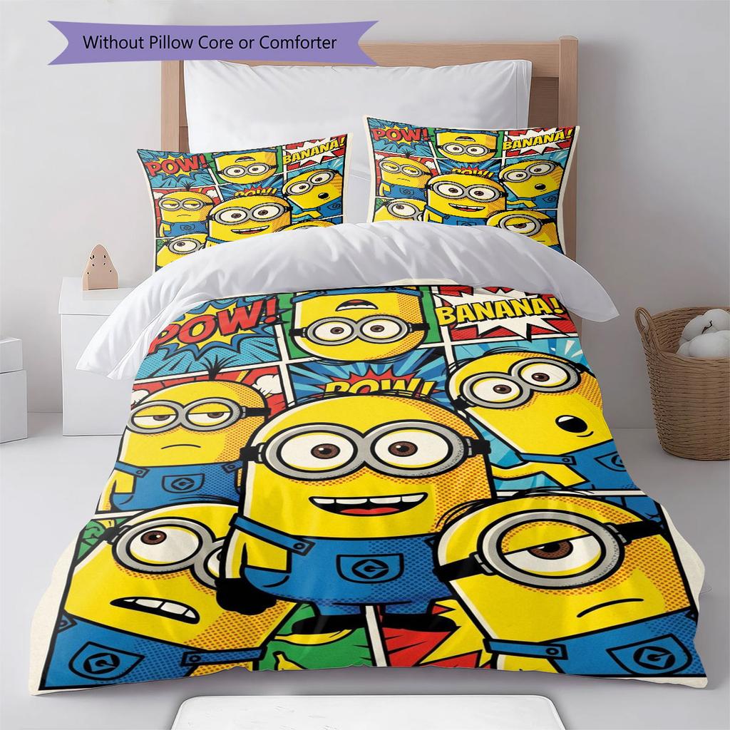 Minions Themed Printed Bedding 3PCS Cute Cartoon Suit For Children Boys Teens Bedroom Home Decoration