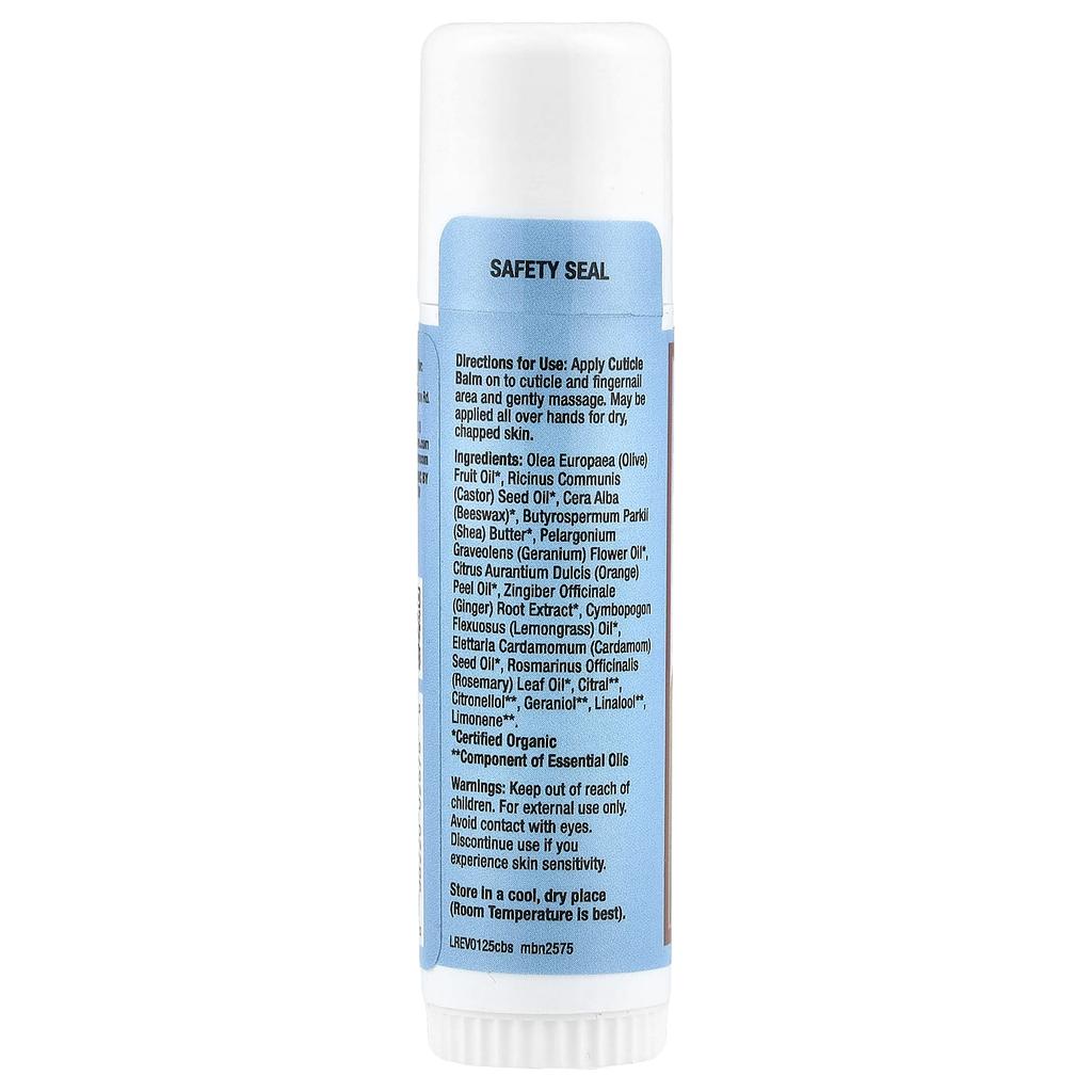 Mild By Nature, Sierra Bees™, Nagelhautpflege-Balsamstift, Geranie, Orange & Zitronengras, 0,6 oz (17 g)