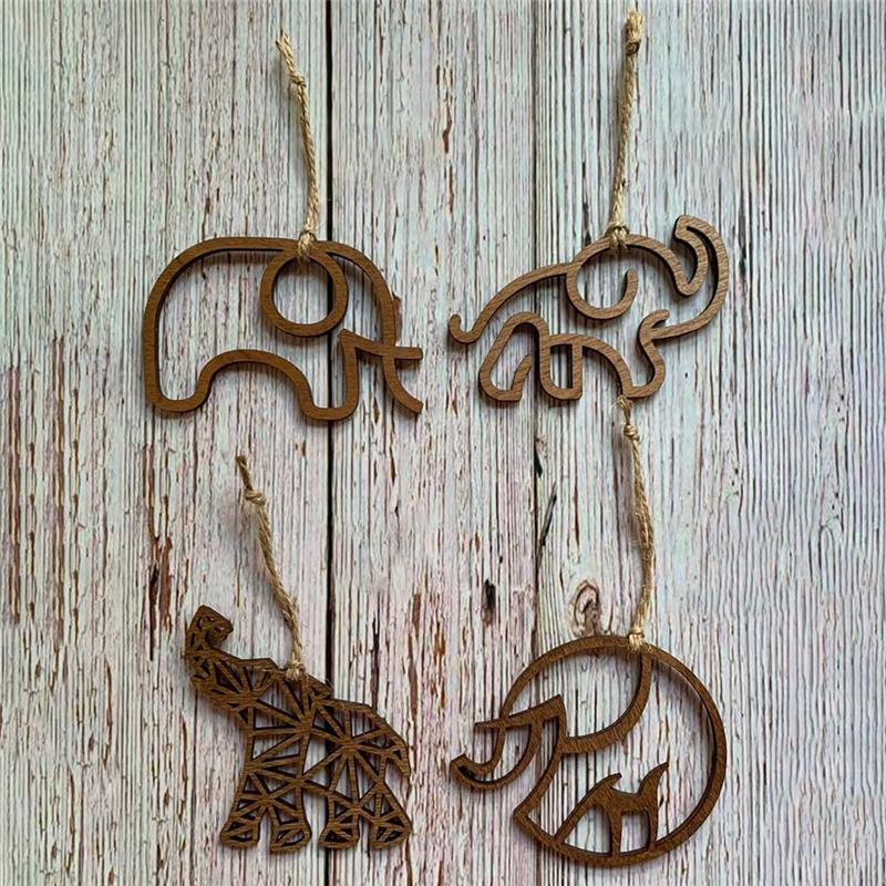 M-Modern-Elephant Postcard Pendant Home Decoration Wooden Pendant Elephant Friendship Pendant