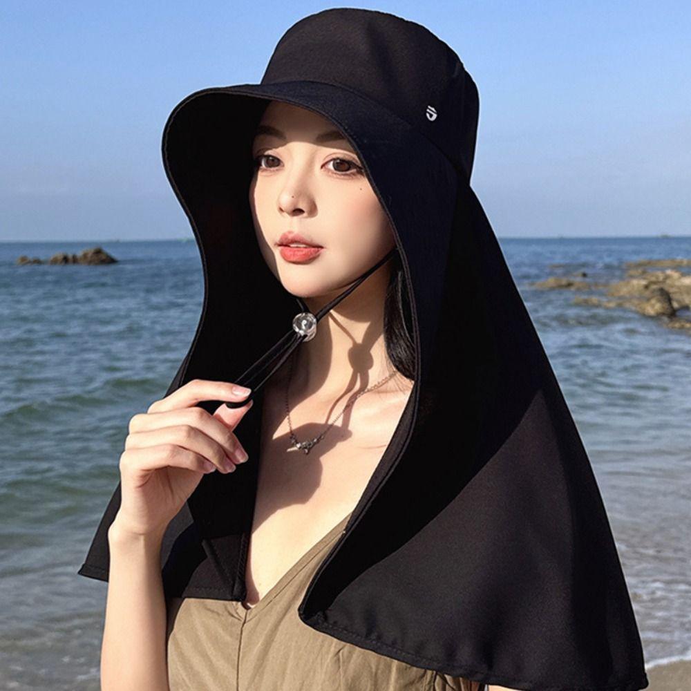 Wide-Brimmed Sunshade Sun Hat Sunscreen Neck Protection Cap Windproof Rope Picking Tea Hat  Outdoor