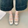 Street Style Silvery Women Mary Jane Shoes Ladies Casual Soft Sole Dress Flats Shoes Elegant Leather Ballet Shoes
