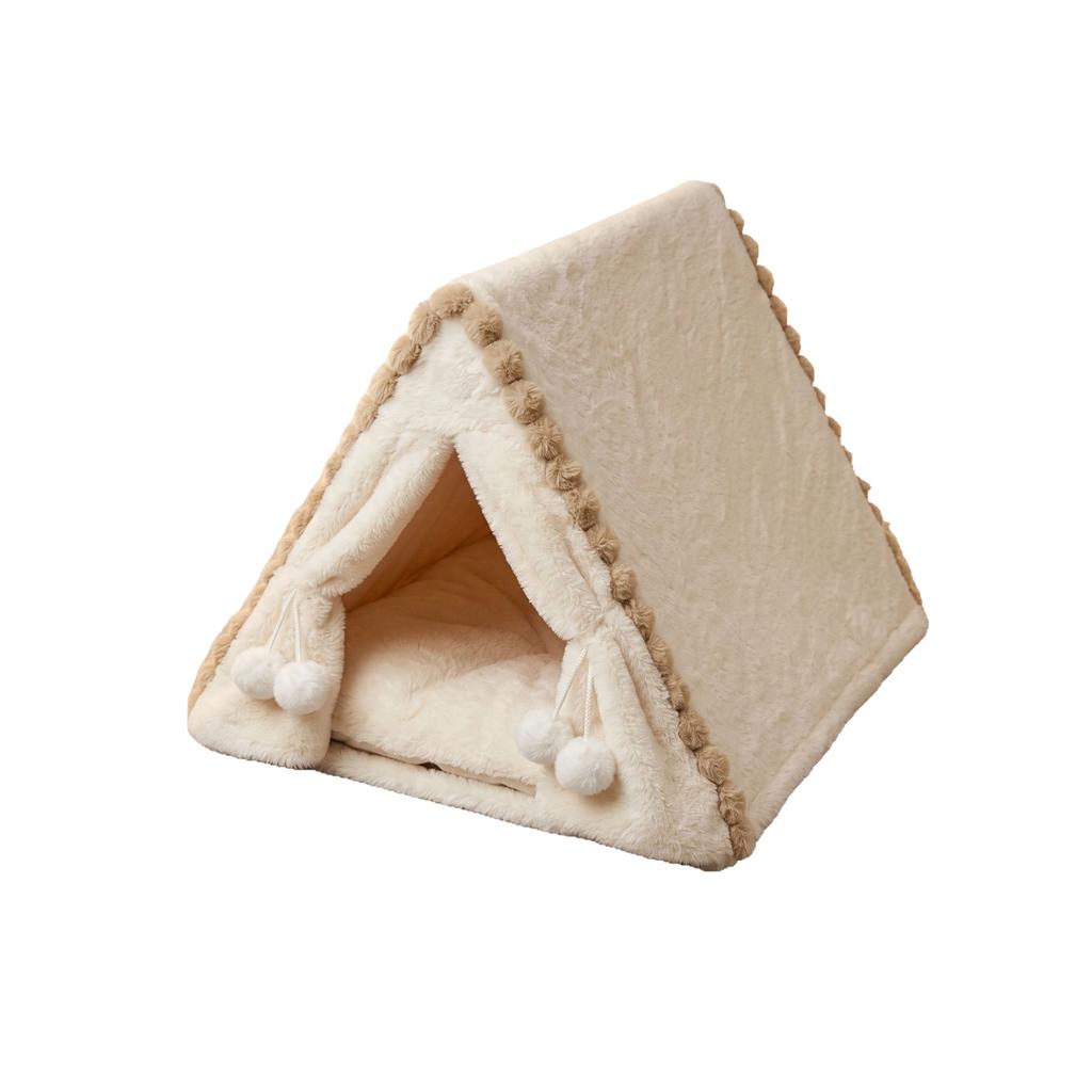 Pet Tent Bed for Small Cats and Dogs, Size S 383842 cm, Fits Up to 8.8 lb, Plush with Brown Ball