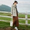Women's Turn Down Collar Long Sleeve Loose Fit British Style Midi Trench Coat Belted Outerwear Jacket