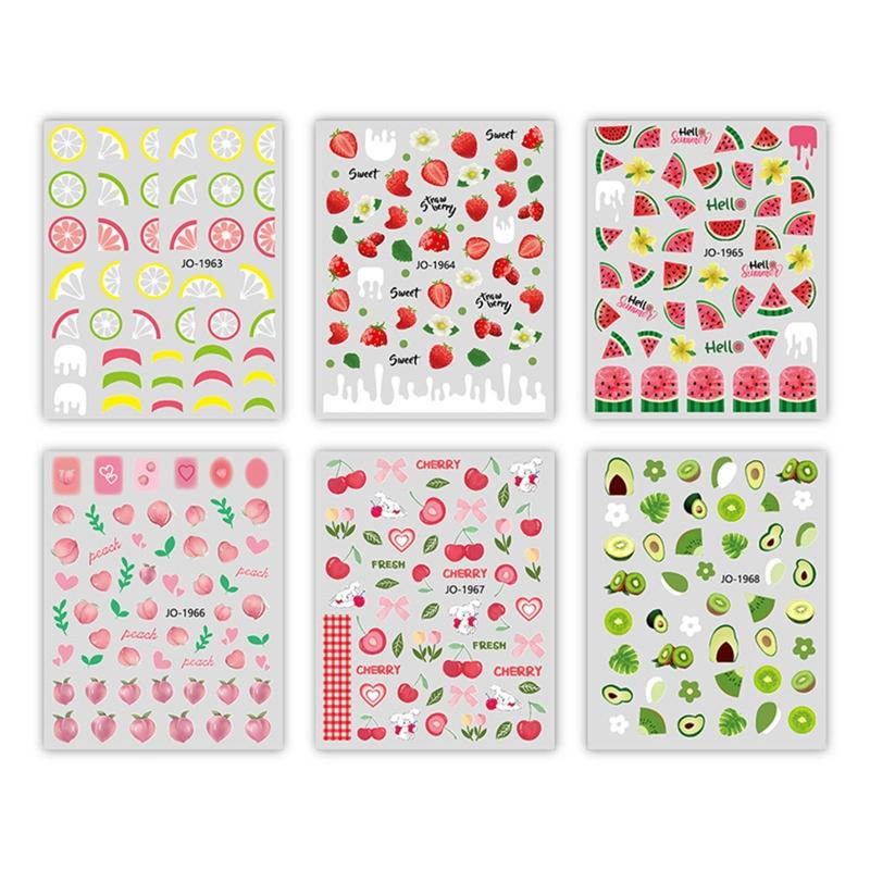 6Sheet Summer Fruit Nail Stickers Decals For Self-Adhesive Nail Art Stickers For Gel Polish DIY Nail Art Decorat