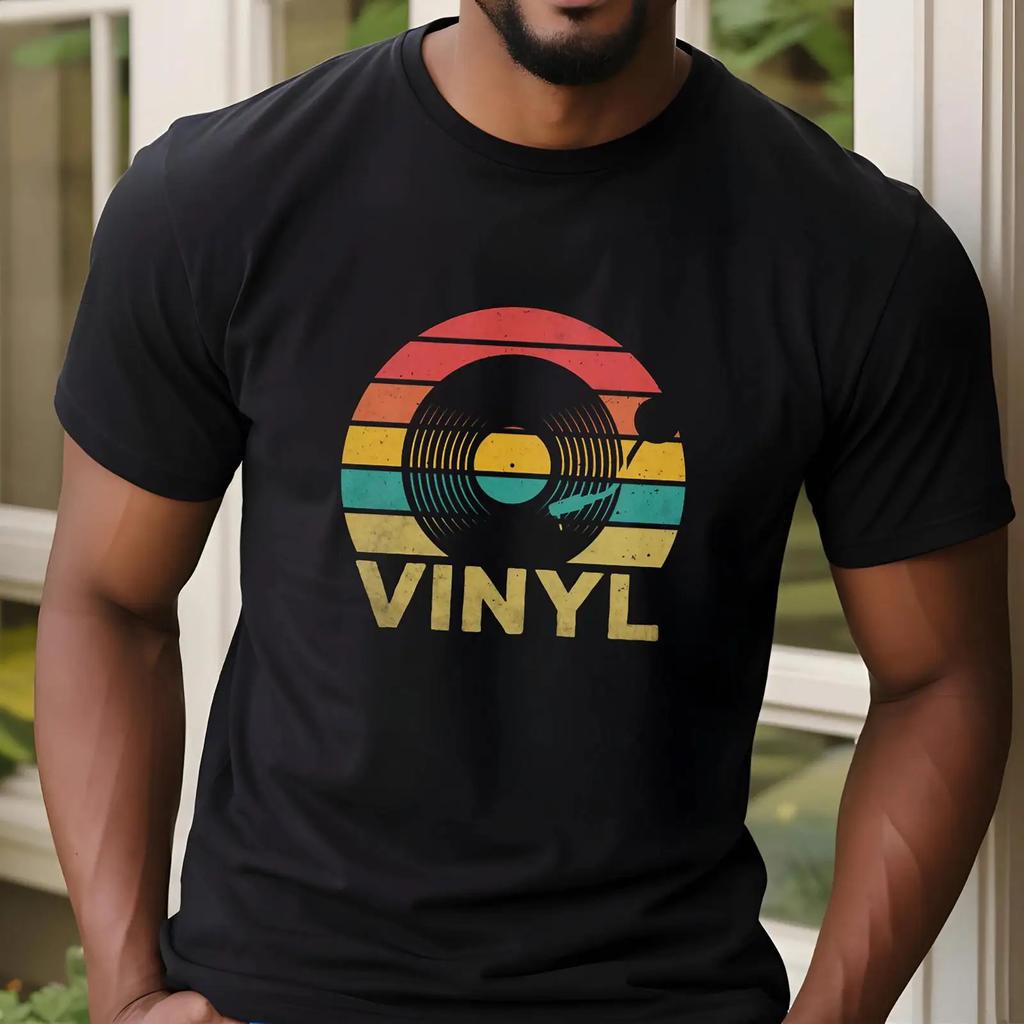Retro Sunset Vinyl Record T Shirt Vintage Music Lover Casual Top For Collectors Vintage Washed Stylish Slightly Comfortable