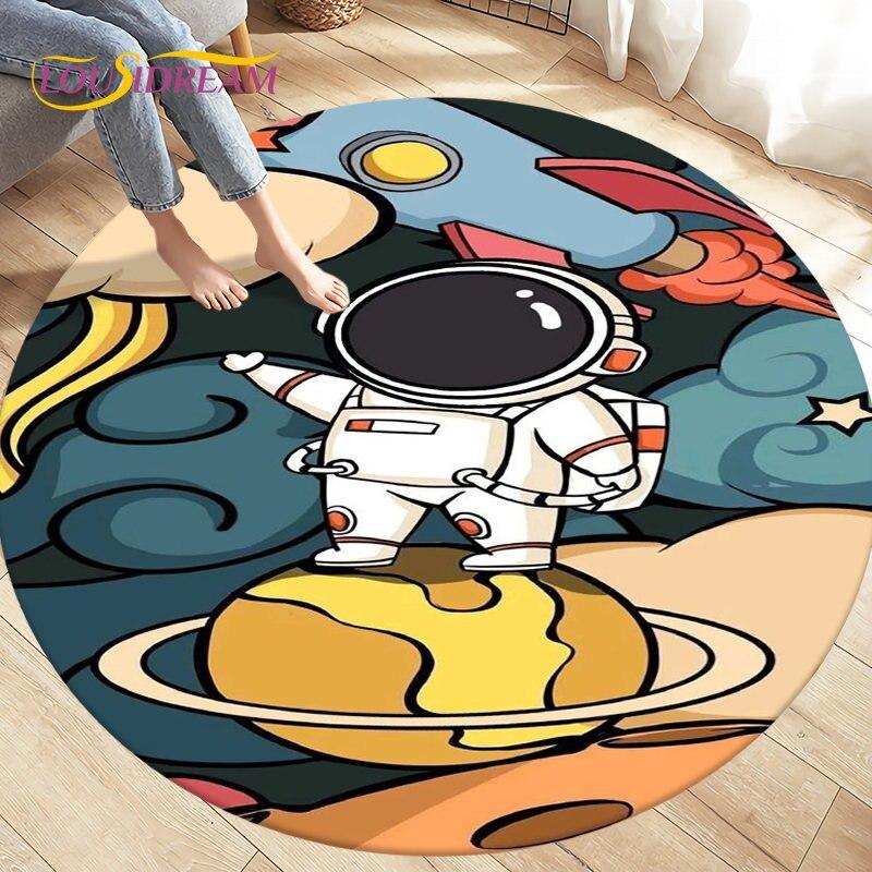 Cartoon Space Astronaut Round Rug Carpet Rug for Living Room Bedroom Sofa Decoration Kids Play Crawl Soft Floor Mat Crawling Mat