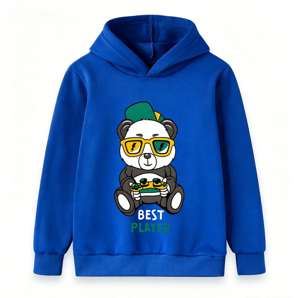 Kids Boys Girls Pullover Hoodie, Cool Gaming Panda Best Player Print Casual Long Sleeve Hooded Sweatshirt for Little Game Lovers Daily Wear Outdoor