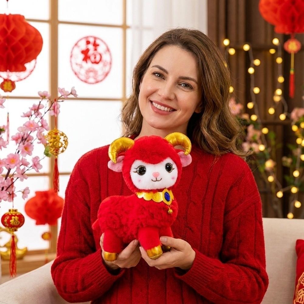 Lucky Plush Animal Toy Cartoon Zodiac Sheep Doll Sheep Mascot Doll Chinese New Year Gift