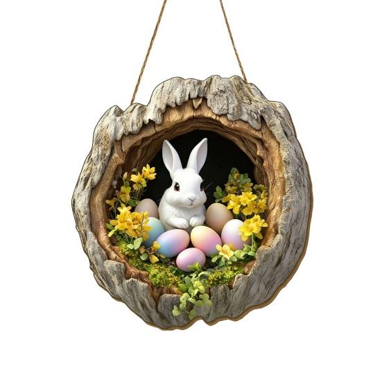 Påskkrans Kaninskylt Trähängande Hänge Rustik Högtidsdörr Väggdekor för Hem Trädgård Yttervägg Öppen spis Festlig Festdekor
