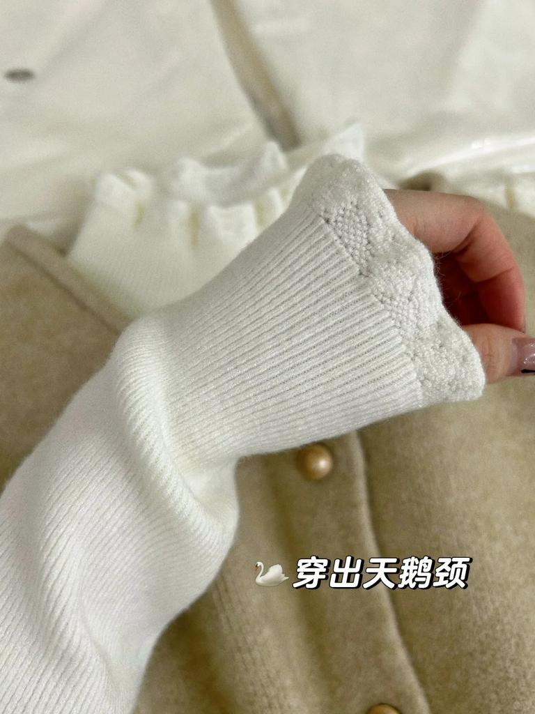 Lace Fungus Lace Long-sleeved Knitted Sweater Autumn and Winter Inner Bottoming Shirt Top Semi-turtleneck Stacked Solid Color Sweater Women