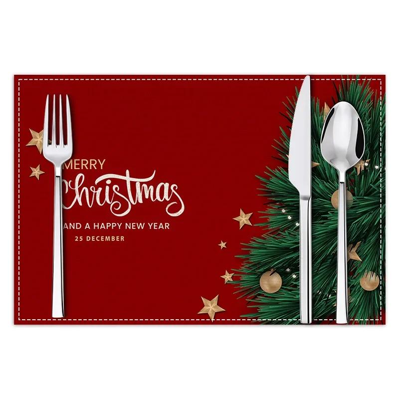 

Christmas Blessing Letters Printed Placemats Red Striped Plaid Linen Placemats Christmas Party Decorations Insulation Mats 30x45cm