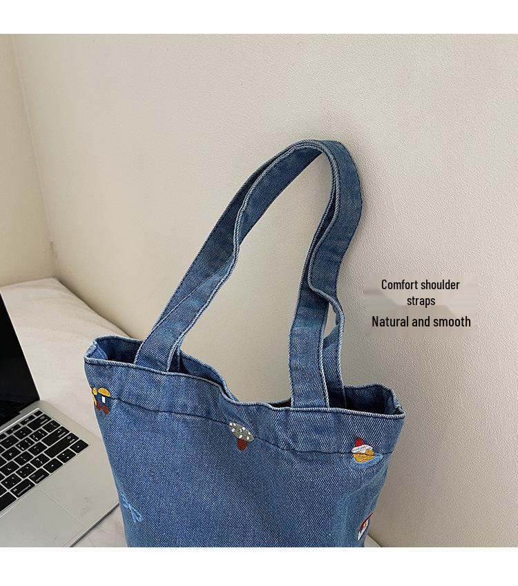 Women's Versatile Denim Tote: Large Capacity Shoulder Bucket Bag