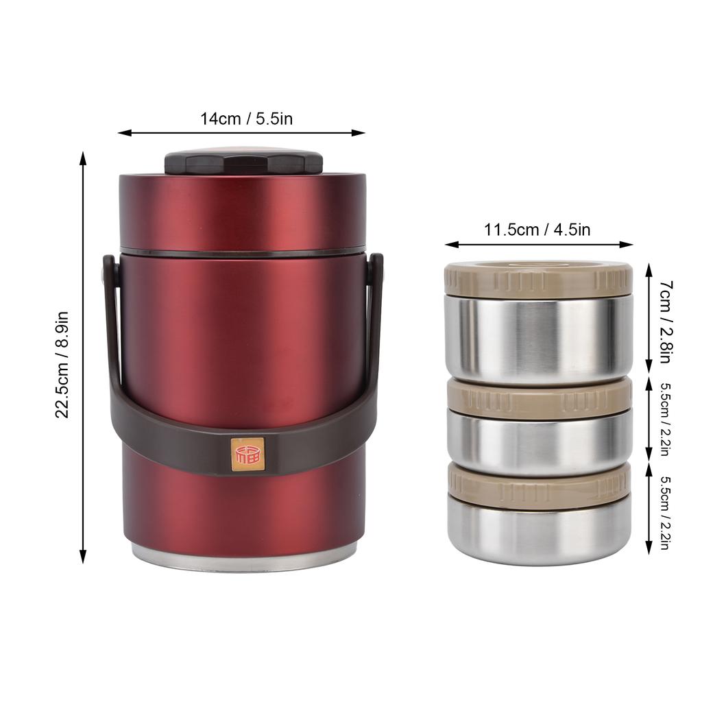 2000 ml 304 Edelstahl Vakuumisolierung Lunchbox Tragbares 3-lagiges vakuumisoliertes Fass