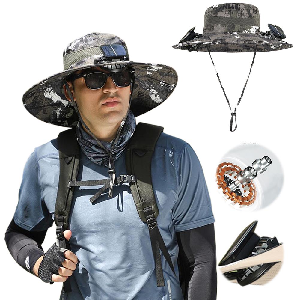 Outdoor Sun Hat with Fan Wide Brim Solar Fan Hat Portable Sunscreen Fisherman Hat For Camping Fishing Hiking for Men Women