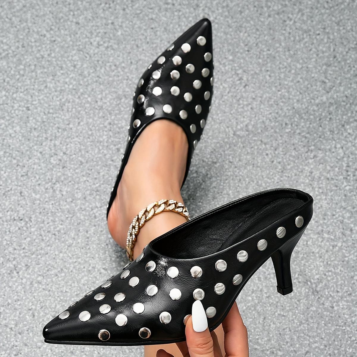 

Stylish Black Pointed-Toe High Heel Sandals for Women - Slip-On, Stiletto Heel, Faux Cover with Rubber Sole, Versatile Fashion Shoes Size 35 чёрный