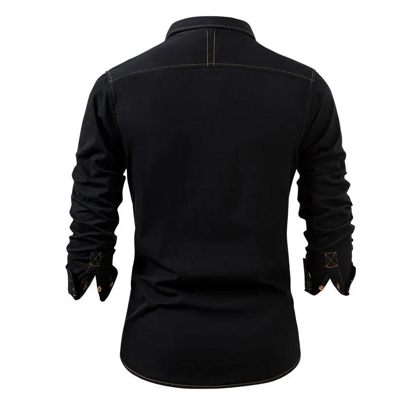 American Retro Men's Denim Shirt Cotton Long Sleeve Casual Trendy Spring Autumn Jean Shirt Men