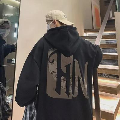 Men's Plus Size Japanese Velvet Hooded Sweatshirt - Trendy & Loose Fit for Autumn/Winter