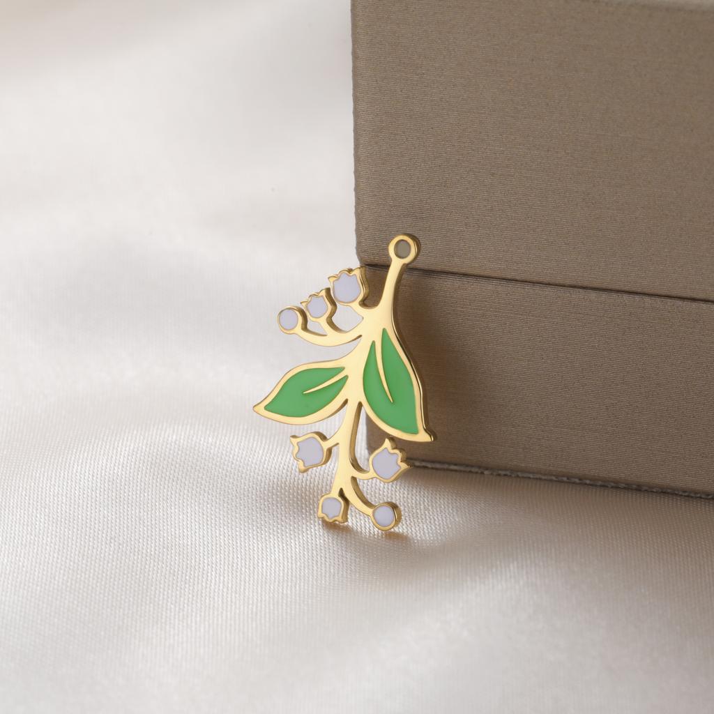 Teamer 1pc Enamel Lily Of The Valley Pendant Gold Color Stainless Steel DIY Making Charms For Necklaces Trendy Jewelry Gift