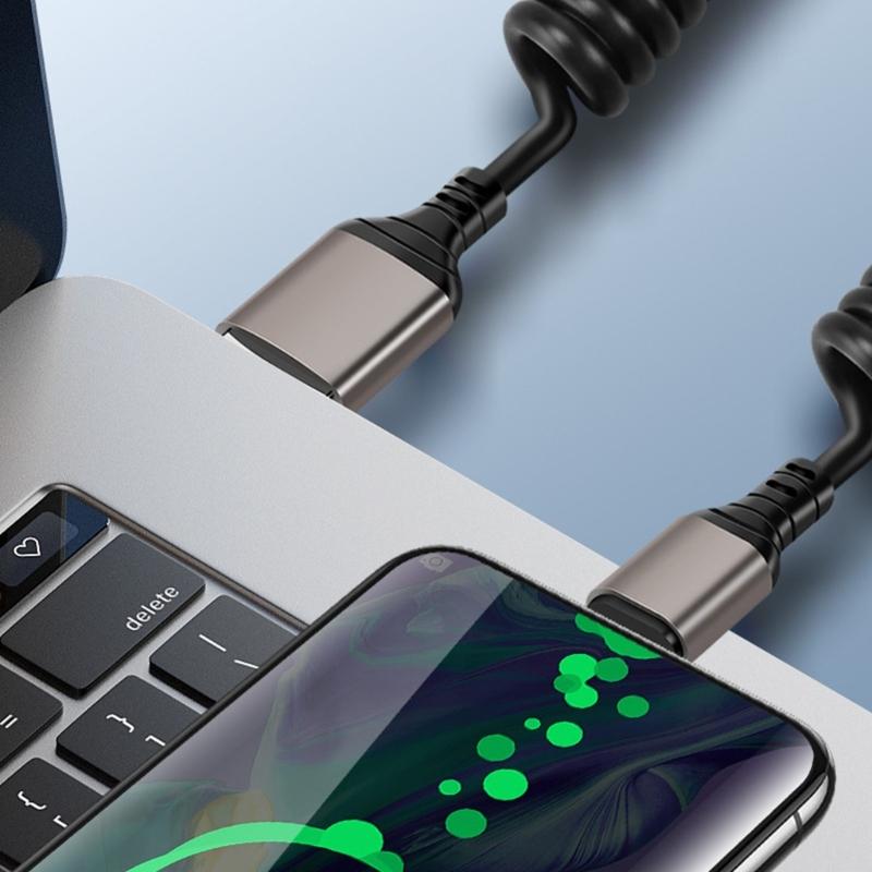 USB C/A to Type C Cable Fast Charging Cable 6A Coiled Cord For Car Auto Phones Efficient Power Supply Cord