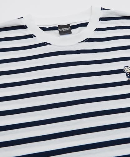 IMPROMES Casual SIDEWAYSTANCE Embroidered Downer Dog Border Short Sleeve T-Shirt, Men's, Off-White X Navy