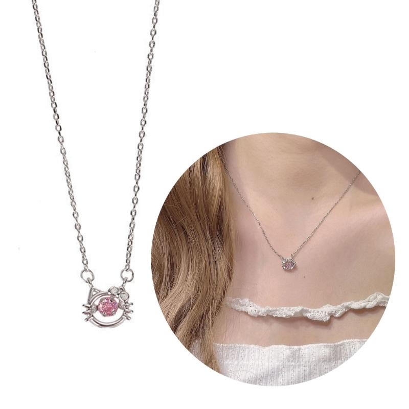 Fashion Pink Sweet Heart Zircon Necklace Women Aesthetic Clavicle Chain Necklace Valentines Day Gift Party Jewelry