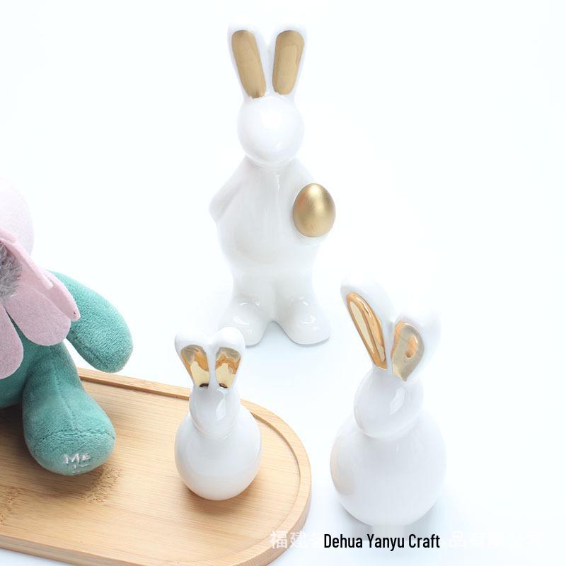 Easter Ceramic Ornament: Cute Rabbit Holding Egg, Perfect Gift for Home Decoration